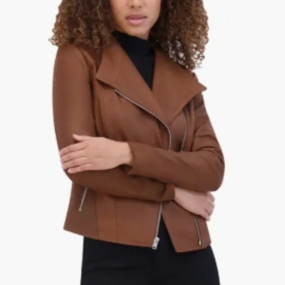 Like New! Marc New York Felix Leather Moto Jacket with Knit Panels Whiskey in XS